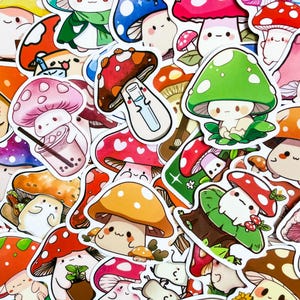 100 niedliche Aufkleber, Kawaii Pilze, wasserdichte Aufkleber, Journaling-Aufkleber, von der Natur inspirierte Aufkleber, Pilze Aufkleber für Scrapbook