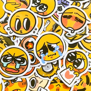 100 Funny Emoji Stickers, Cartoon Expression Pack, Yellow Face Decals, Mood Stickers for Journaling, Cute and Humorous Vinyl Stickers