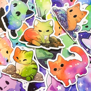 100 Galaxy Cat-stickers, schattige stickers met ruimtethema, vinylstickers, waterdichte stickers, kawaii-stickers, leuke kattenstickers voor journaling