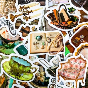 100 willekeurige vintage stickers, esthetische retrostickers, flirtstickers, dagboekstickers, gestanste stickers, antiek stickerpakket