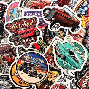 100 adesivi per auto d'epoca, adesivi per auto classiche americane, adesivi per auto retrò, adesivi per hot rod, pacchetto di adesivi impermeabili per garage