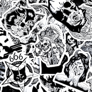 100 Random Gothic Stickers, Black and White Stickers, Skull Stickers, Waterproof Dark Art Stickers, Occult Stickers, Unique Spooky Stickers