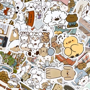 Paquete de 100 pegatinas kawaii lindas al azar, pegatinas impermeables de osos y perros, pegatinas de mascotas kawaii para computadora portátil, diario, botella de agua, niños