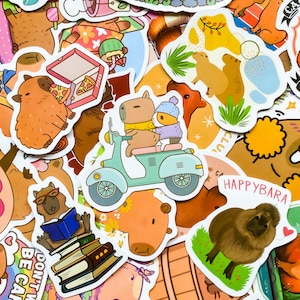 100 pegatinas de capibara, lindas calcomanías de animales, divertidas calcomanías de cerdos acuáticos, adorables calcomanías de capibara para diario y álbumes de recortes