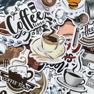 Paquete de 100 pegatinas de café, pegatinas con temática de café, pegatinas impermeables, lindas pegatinas para diario, decoración para amantes del café para computadora portátil y botella de agua