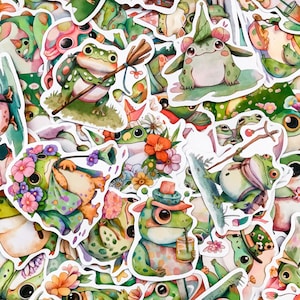 100 niedliche Frosch-Aufkleber, Vinyl-Aufkleber mit Wald-Themen, grüne ästhetische Aufkleber, entzückende Frosch-Aufkleber für Journaling und DIY Crafts