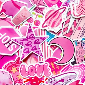 100 roze esthetische stickers, schattige vinylstickers, kawaii waterdichte stickers, stickers met modethema, leuke decoratieve stickers voor meisje