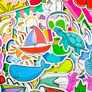 100 zufällige Strand Vinyl-Aufkleber | Lustige Ozean, Ananas, Schildkröte, und Planeten Designs, Sommer Stickers Pack, Graffiti handgezeichnete Aufkleber