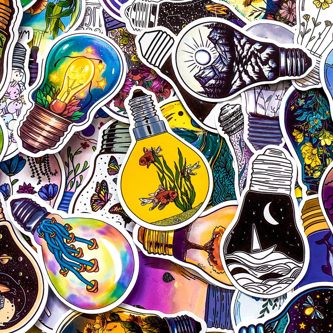 50PCS Light Bulb Sticker Pack, Creative Aesthetic Stickers, Galaxy ...