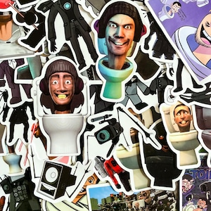 100 willekeurige stickerspakket toiletpersonages, grappige stickers surveillanceman, waterdichte stickers voor laptop, bidon, skateboard