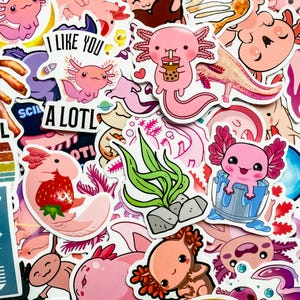 100 zufällige süße Axolotl Aufkleber, wasserdichte Kawaii Journaling Aufkleber, Cartoon Aufkleber, Aufkleber für Laptop und Wasserflasche