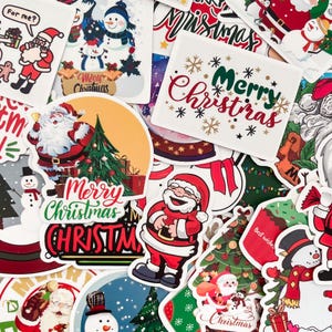 100 adesivos de vinil de Natal aleatórios, adesivos de Papai Noel, adesivos de feriado à prova d'água, pacote de adesivos festivos, adesivos decorativos para laptop