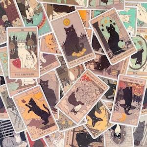 100 Adesivos de Tarô de Gato Aleatório, Adesivos de Vinil Místicos, Adesivos Ocultos, Adesivos de Bruxa, Adesivos de Cartas de Tarô, Adesivos de Decoração Espiritual