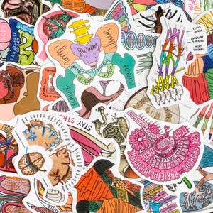 Pacote com 100 adesivos aleatórios de anatomia científica, decalques de estudo médico, adesivos artísticos de diagrama corporal à prova d'água, adesivos de scrapbook de diário de biologia