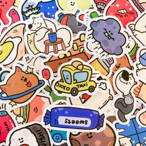 100 Cute Stickers, Kawaii Cartoon Stickers, Funny Waterproof Stickers, Journaling Stickers, Cute Sticker Pack for Laptop & Water Bottle