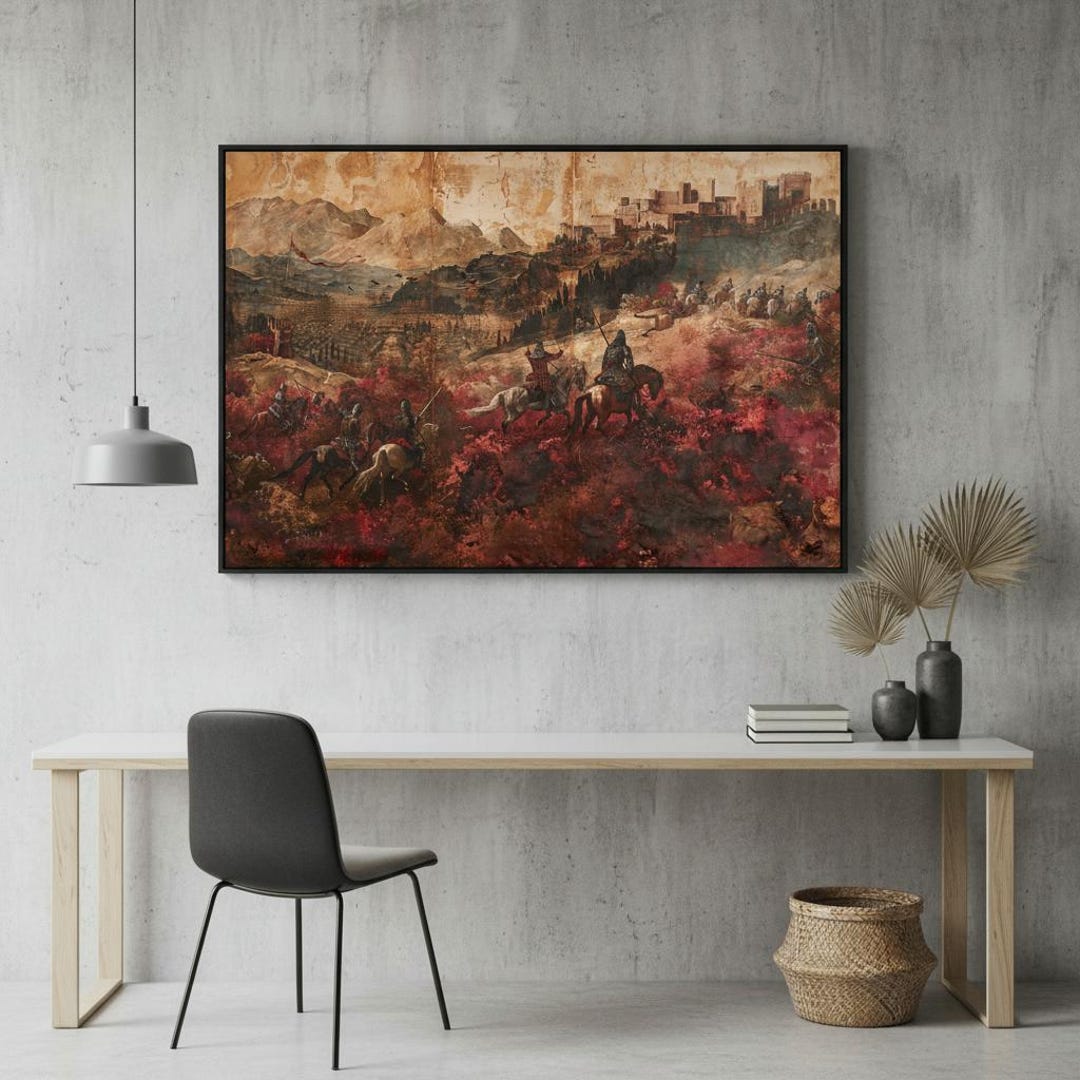 Vintage Medieval Knights Battle Scene Canvas Wall Art Print, Historic ...
