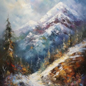 Custom Personalized Commission Oil Painting, Winter Mountain Landscape on Canvas, Unique Impressionist Art for Home Decor and Gifts