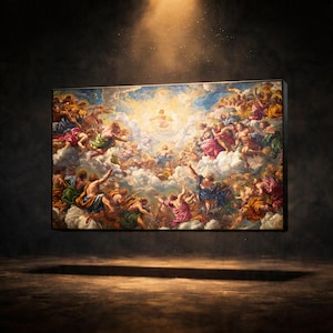 Renaissance Fresco Large Canvas Wall Art, Michelangelo Inspired Classical Artwork, Vatican Sistine Chapel Ceiling Mural Painting