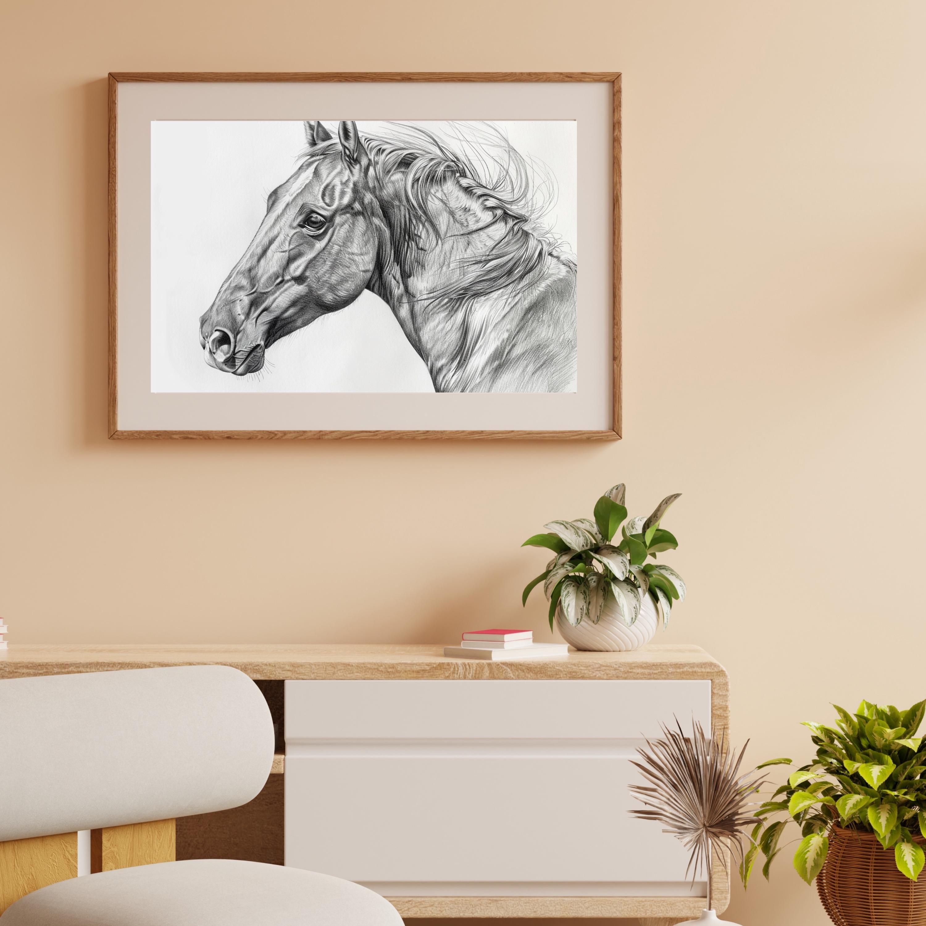 Horse Pencil Drawing Print, Realistic Horse Wall Art, Animal Sketch ...