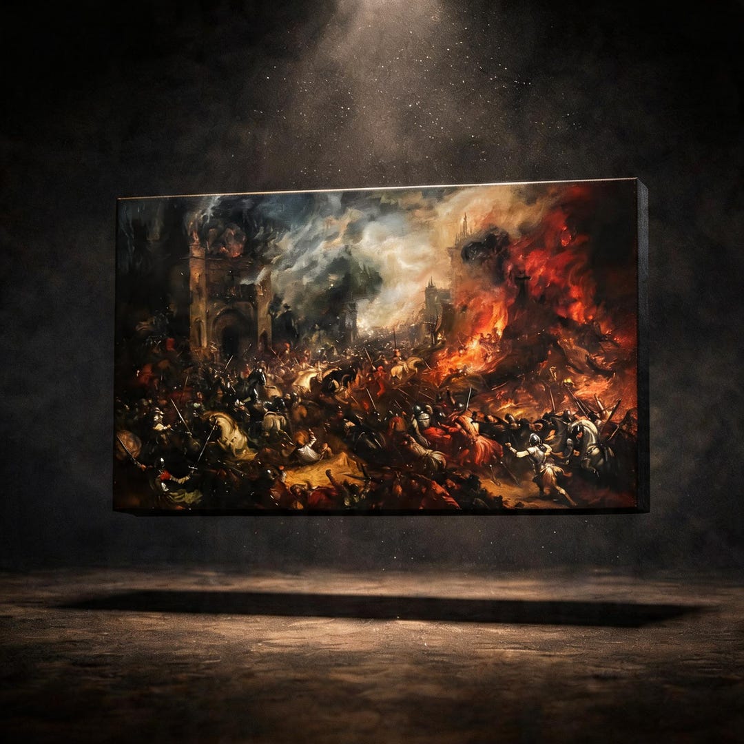 Medieval Battle Scene Wall Art, Baroque War Painting, Epic Knight ...