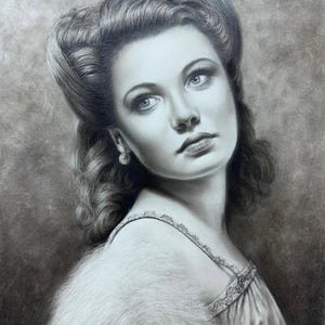 Portrait de Gene Tierney vintage, portrait d&#39;actrice célébrité star de cinéma, oeuvre d&#39;art classique noir blanc, décoration murale glamour Old Hollywood