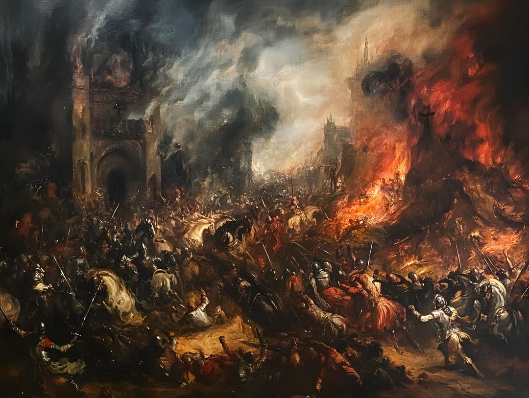 Medieval Battle Scene Wall Art, Baroque War Painting, Epic Knight ...