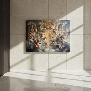 Renaissance Angels Canvas Wall Art Classical Baroque Fine Art Print Dramatic Celestial Cloud Scene Moody Dark Academia Wall Decor