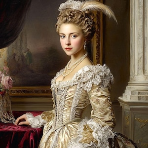 Baroque Royal Lady Portrait, Classic Vintage 18th Century European Painting, Beautiful Blond Young Woman Pose Artwork, Rococo Style Wall Art
