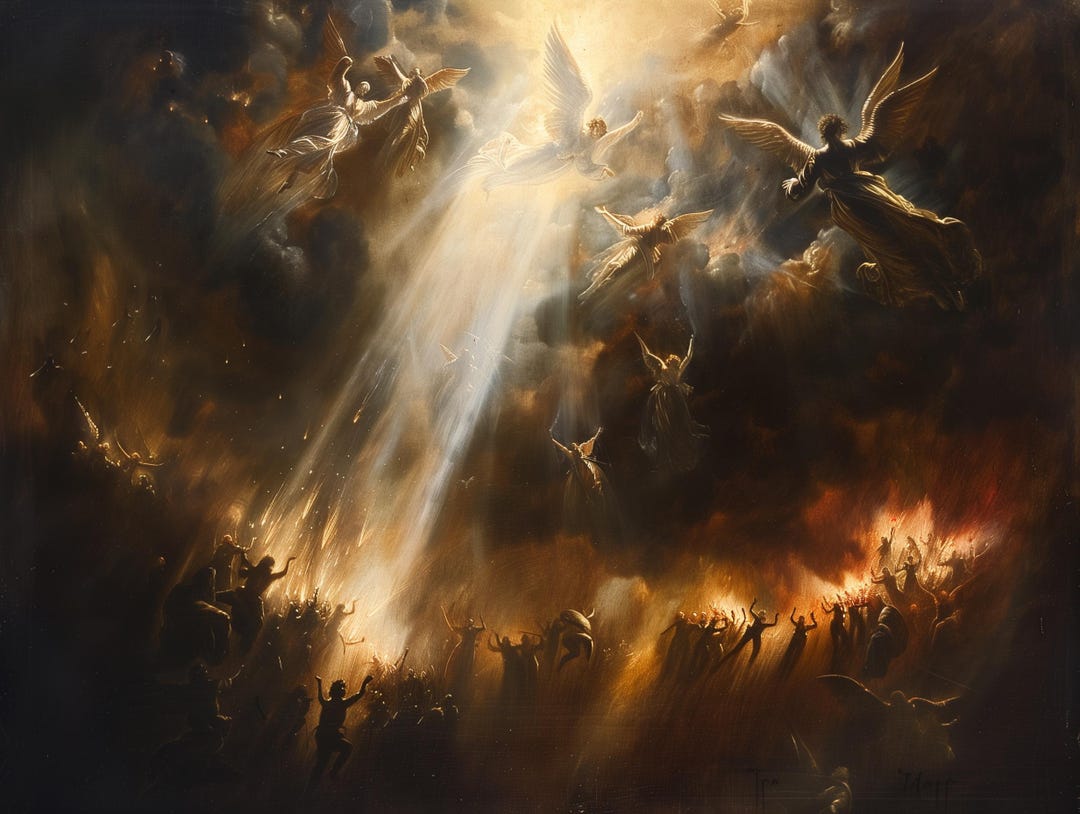 Angels Pulling Souls Into Heaven ,renaissance Style Spiritual Canvas ...
