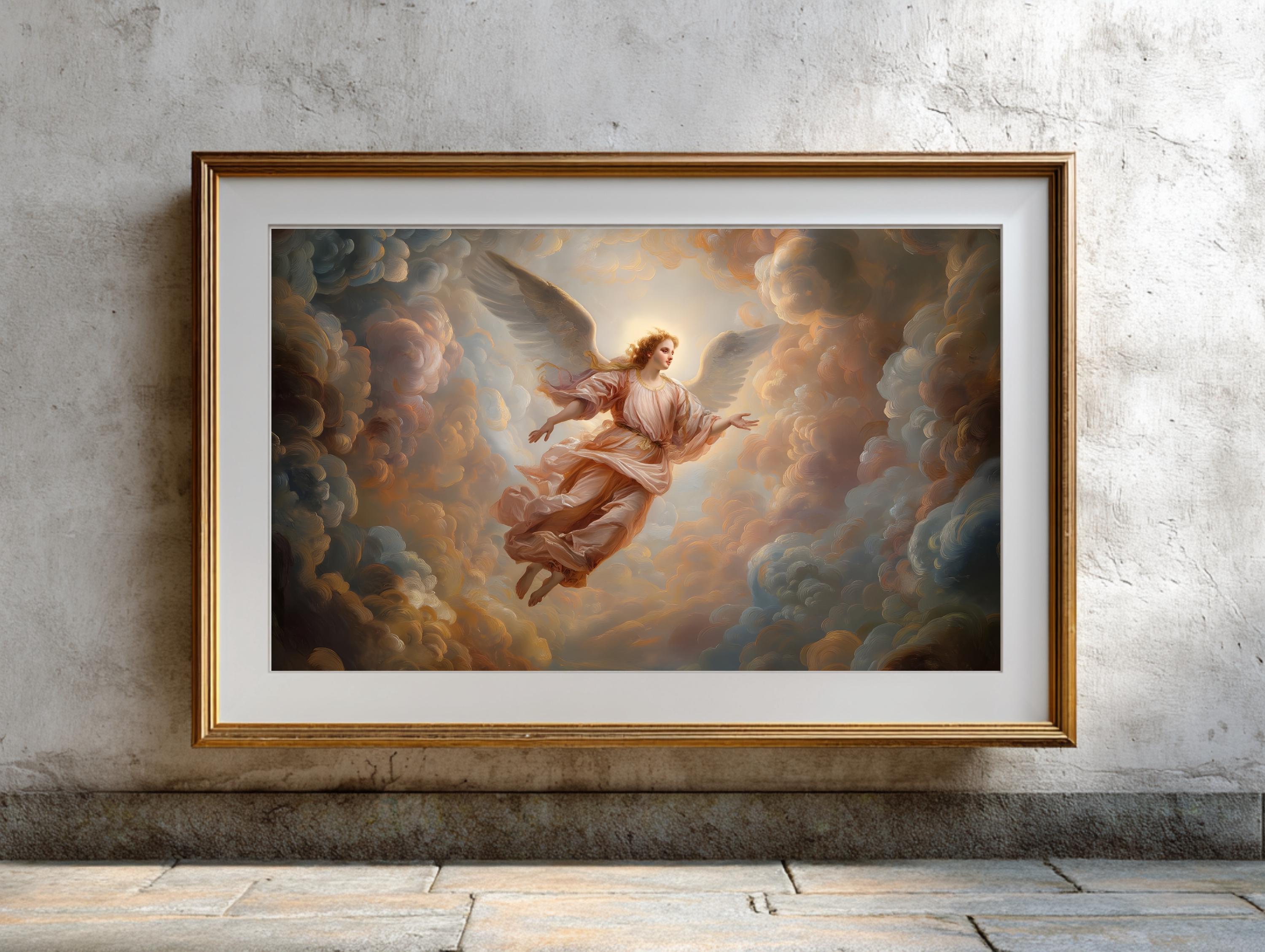 Heavenly Angel Rising Print, Celestial Renaissance Wall Art, Serene ...