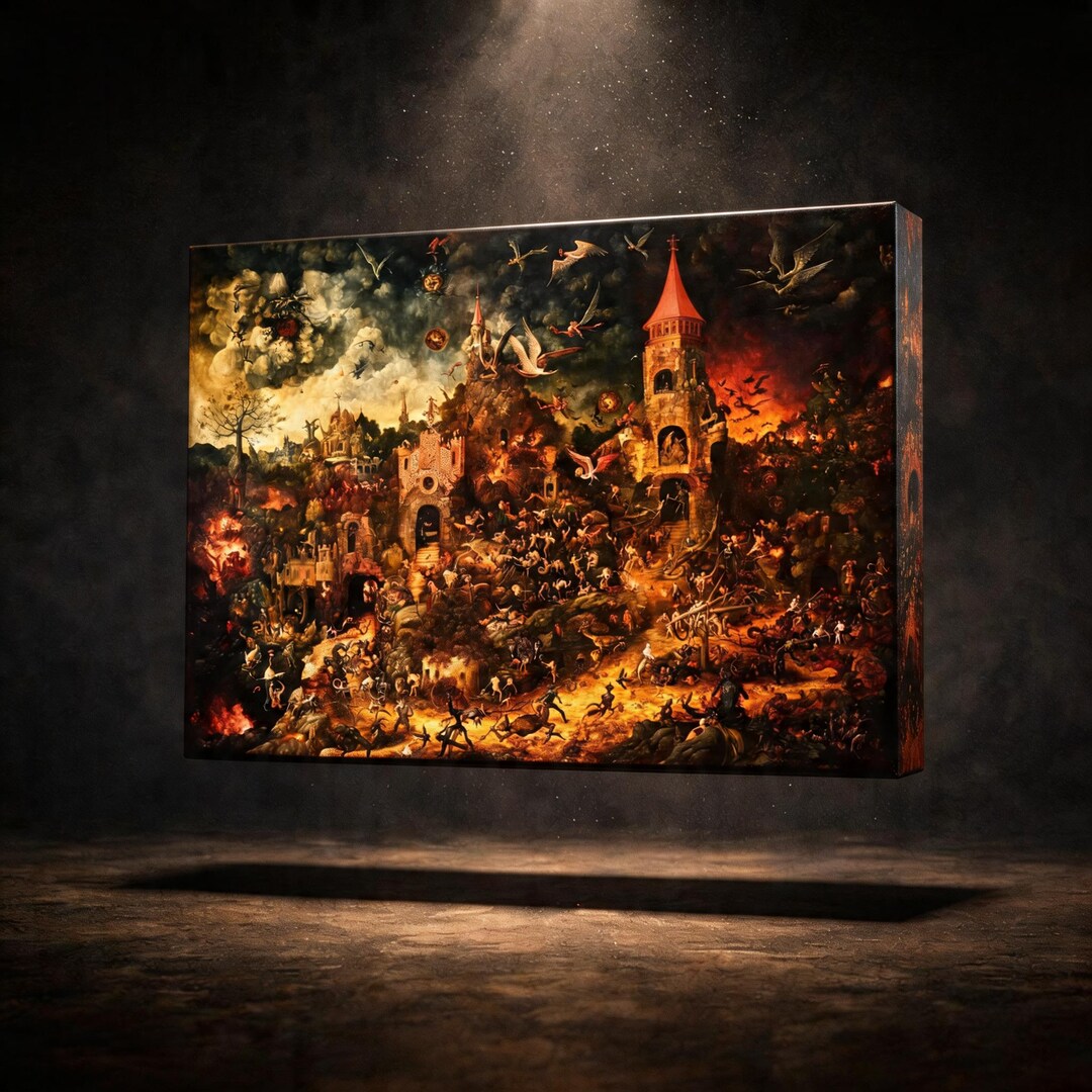 Renaissance Hell Scene Painting ,surreal Grotesque Bosch Style