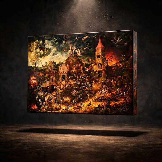 Renaissance Hell Scene Painting ,surreal Grotesque Bosch Style