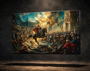 Mythological Battle Scene Canvas Artwork, Mars God of War Painting, Baroque Heroic Wall Art, Allegorical Historical Print, Dramatic Decor