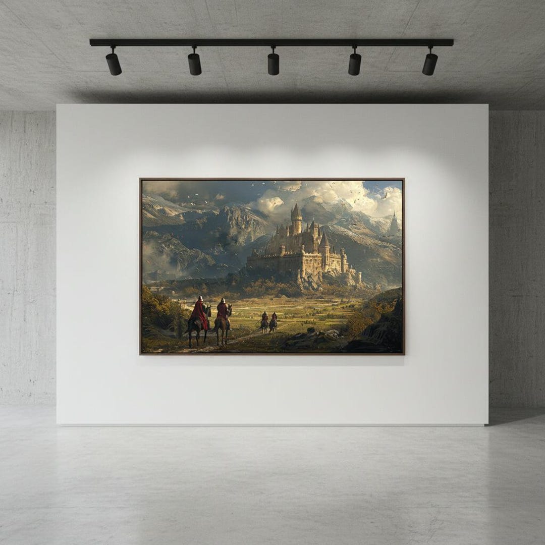 Medieval Fantasy Castle Canvas Wall Art Knights on Horseback Landscape ...