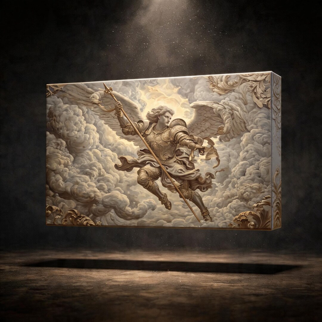 Sentinel Angel Baroque Warrior Angel Fresco Canvas, Epic Heavenly Sentinel With ...