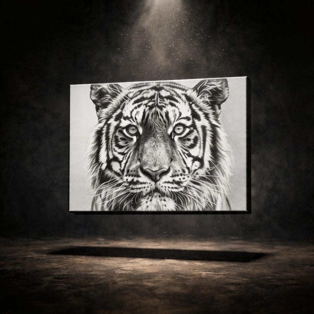 Tiger Pencil Drawing, Hyper Realistic Big Cat Wall Art, Bold