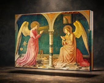 The Annunciation Renaissance Fresco Wall Art ,Angel Gabriel Mary Biblical Scene ,Classical Christian Painting Canvas Print for Home Decor