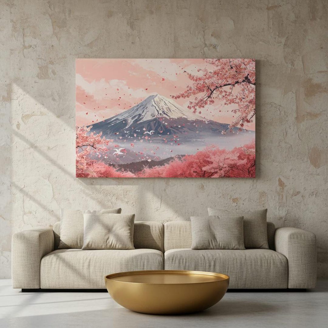 Mount Fuji Cherry Blossom Canvas Wall Art Japanese Spring Landscape ...