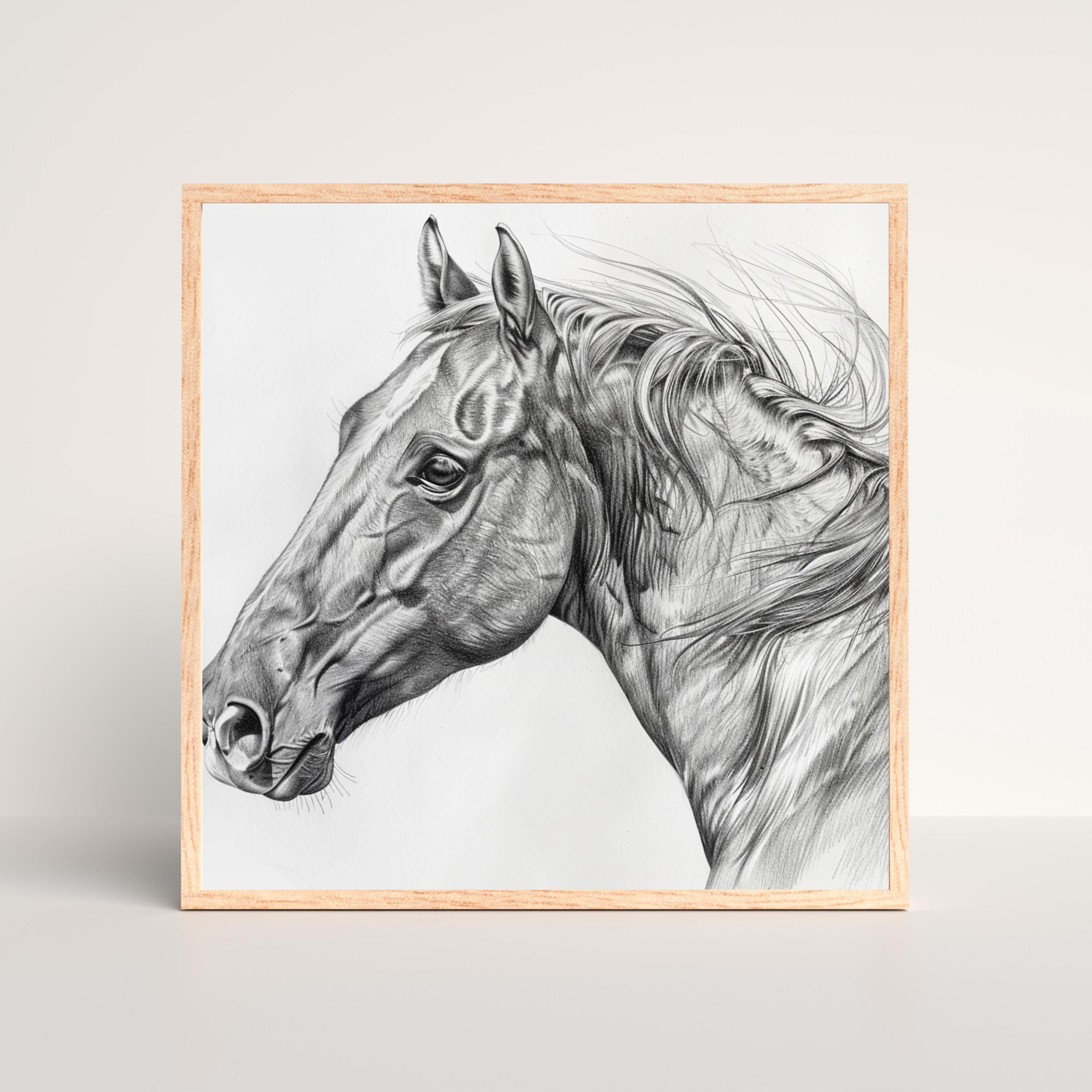 Horse Pencil Drawing Print, Realistic Horse Wall Art, Animal Sketch Canvas  Artwork, Equine Portrait Home Decor, Horse Lover Gift - Etsy, image size:3000x3000