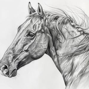 Horse Pencil Drawing Print, Realistic Horse Wall Art, Animal Sketch Canvas Artwork, Equine Portrait Home Decor, Horse Lover Gift