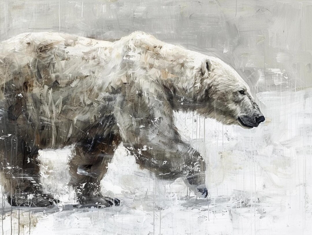 Polar Bear Painting, Abstract Winter Animal Canvas Art, Arctic Wildlife ...