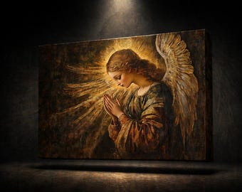 Baroque Angel Wall Art, Religious Painting Canvas Artwork, Annunciation Print, Glowing Wings Oil Painting, Medieval History Poster
