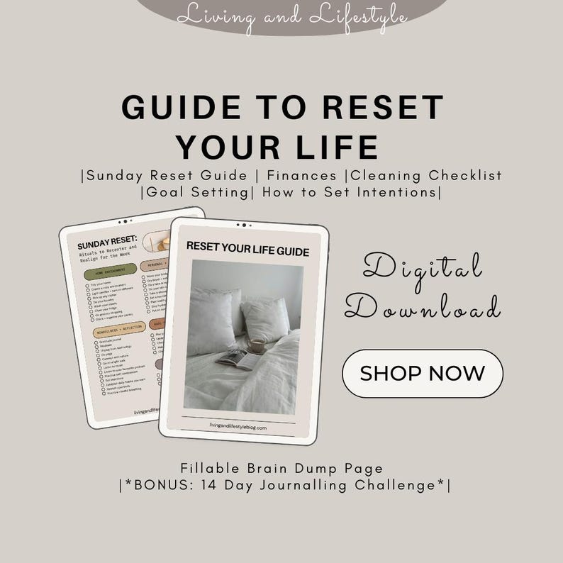 Sunday Reset Clean Checklist.pdf Life Reset Guide: Goal Setting, Cleaning Checklist, Self-care (digital ...