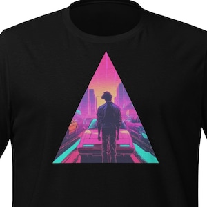 Retro Synthwave T-Shirt | Cyberpunk Neon Triangle Design | Vaporwave 80s Streetwear Rave Graphic Tee for Men & Women