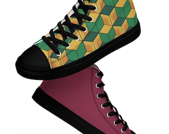 Men's Red Green High Top Shoes Giyu Pattern Anime Converse Style Sneakers Demon Slayer Cosplay Otaku Birthday Gift Back to School Japanese