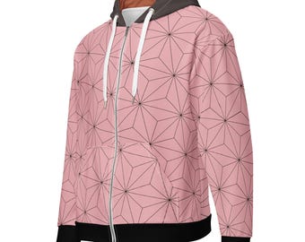 Nezuko Zip Up Hoodie, Demon Slayer Inspired Anime Fan Zipper Jacket Kamado Haori Cosplay Winter Birthday Gift Pink Clothing for Men & Women