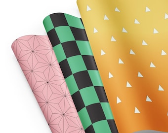 Anime Wrapping Paper Set Pink Green & Yellow Christmas Demon Slayer Gift Wrap Sheets Pattern Matte Holiday Paper Nezuko Tanjiro Zenistu