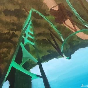 Floorless Coaster. Original acrylic painting of a roller coaster canvas. Comes Framed! Original &quot;11x14&quot;.