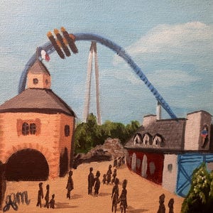 Original Acrylic Painting: Old France Coaster - Busch Gardens Griffin 8&quot;x8&quot;