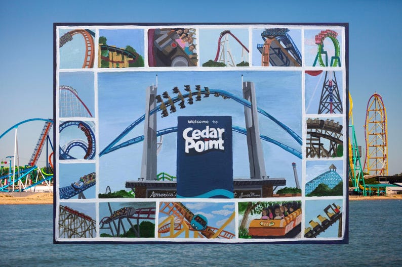 Fun at Cedar Point Roller Coaster Acrylic Painting Art Print - Etsy